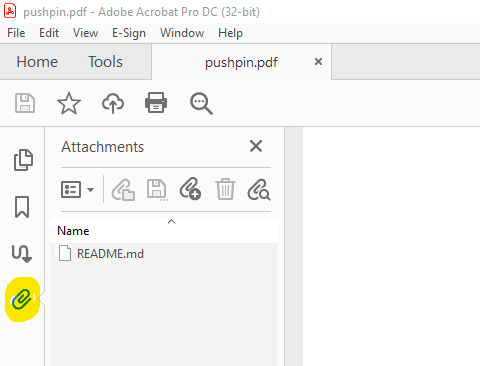 Screenshot of attachments panel in Acrobat DC on Windows