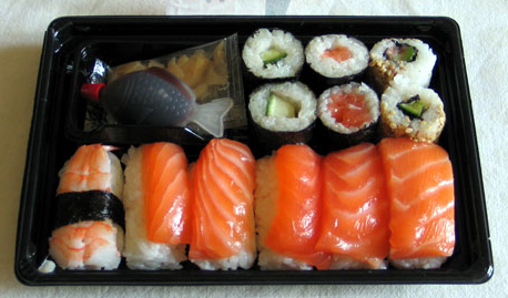Bento box containing sushi